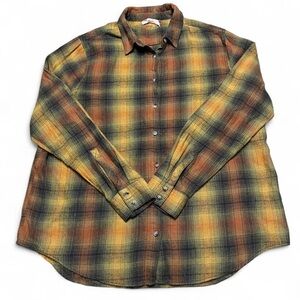 Urban Outfitters Womens Sz L Yellow Orange Button Down Flannel Long Sleeve Shirt